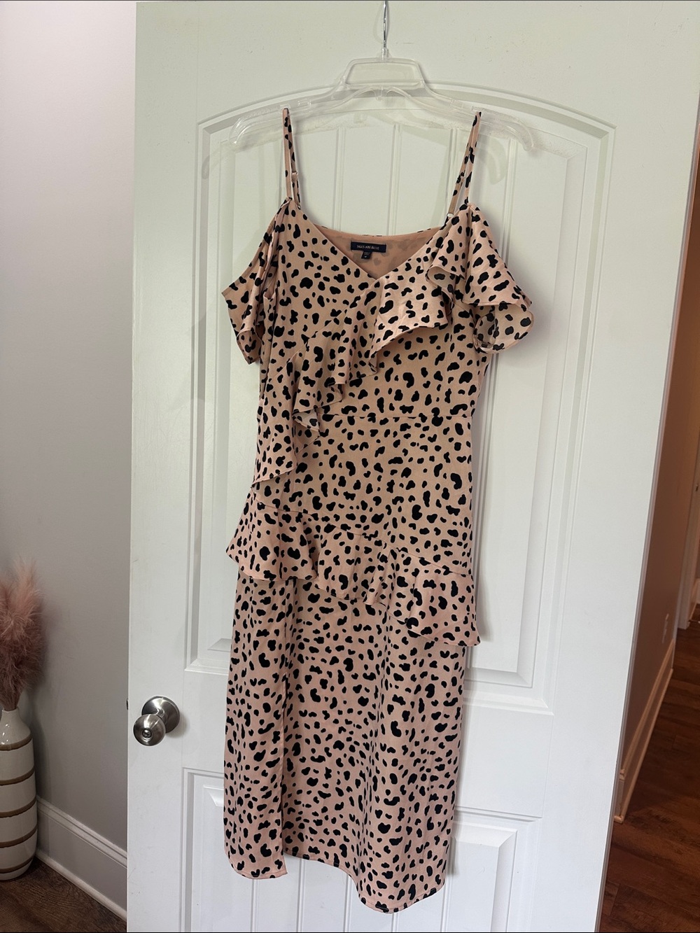 Skies Are Blue Blush Pink Leopard Ruffle Midi Dress